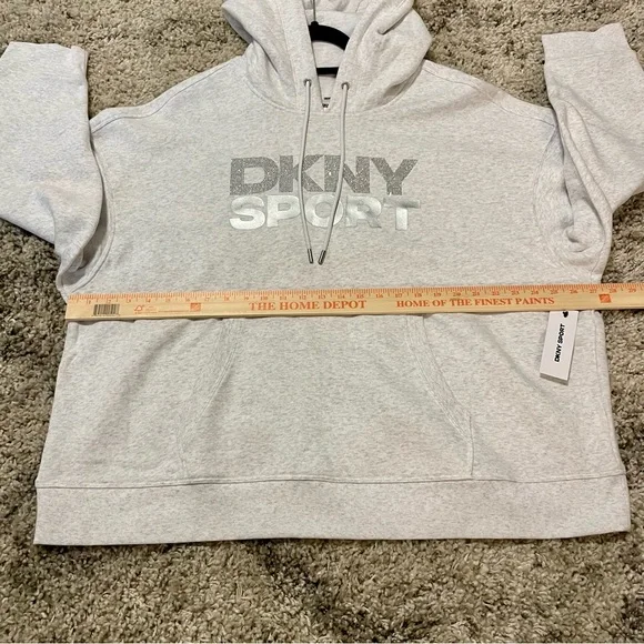 NWT DKNY Sport Women’s Rhinestone Sequin Logo Hoodie Light Gray - Size 2X - Picture 5 of 12
